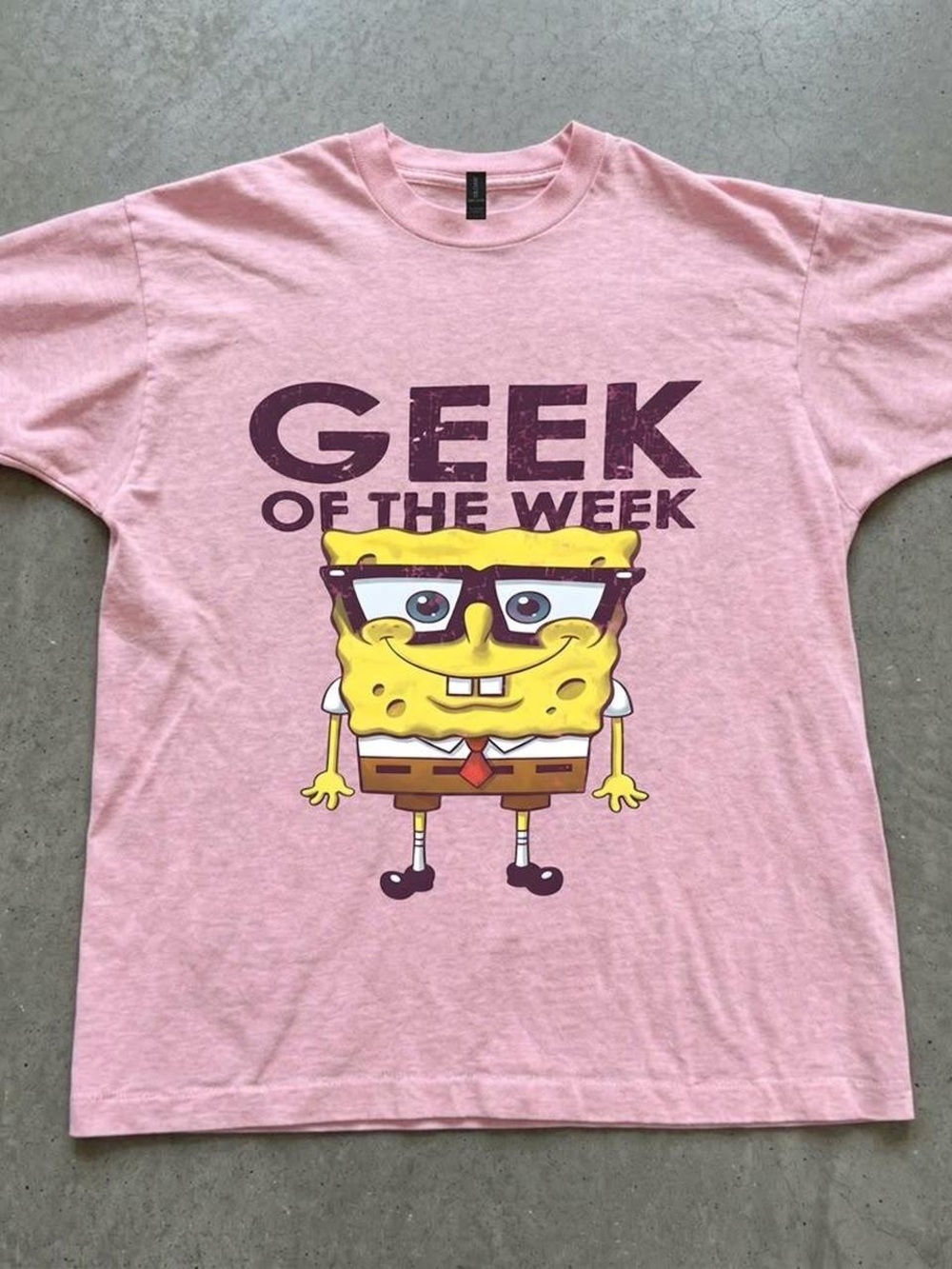 Gildan Pink 'Geek of the Week' Graphic Tee with Yellow Sponge Character